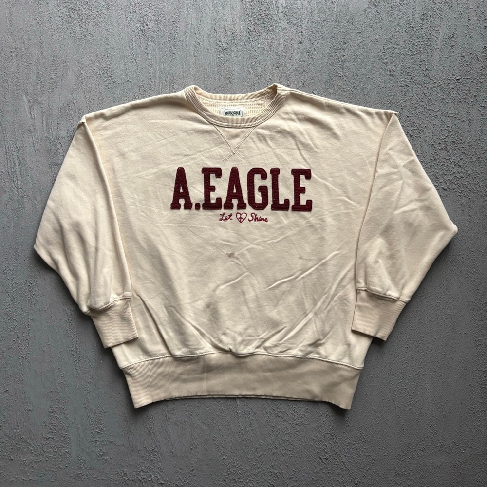 Vintage American Eagle Pullover Sweatshirt Mens Medium Cream 2000s Y2K